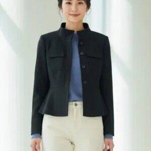 Ann Taylor Black Military Jacket with a Buckle Collar, NWOT, Sz 4